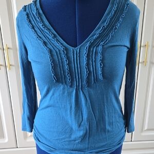 GAP Blue Fitted Ruffled Blouse